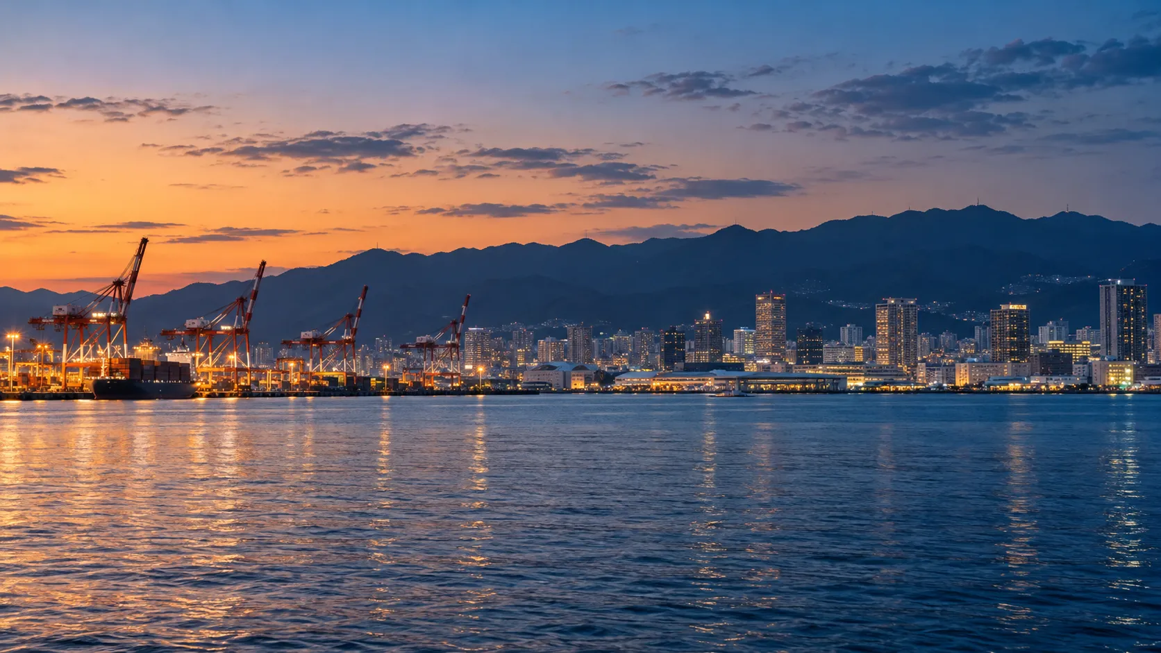 夕暮れの神戸港